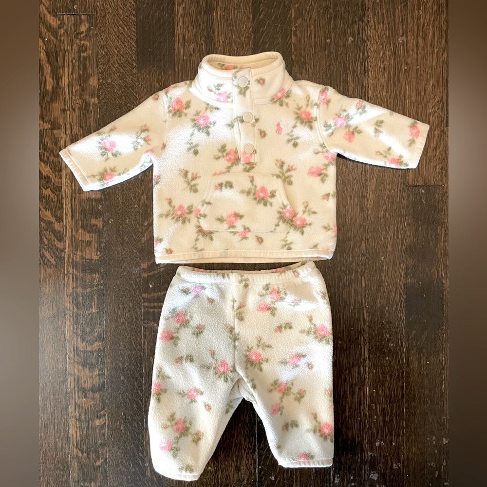 Ralph Lauren baby girl 3m floral fleece jacket and matching pants